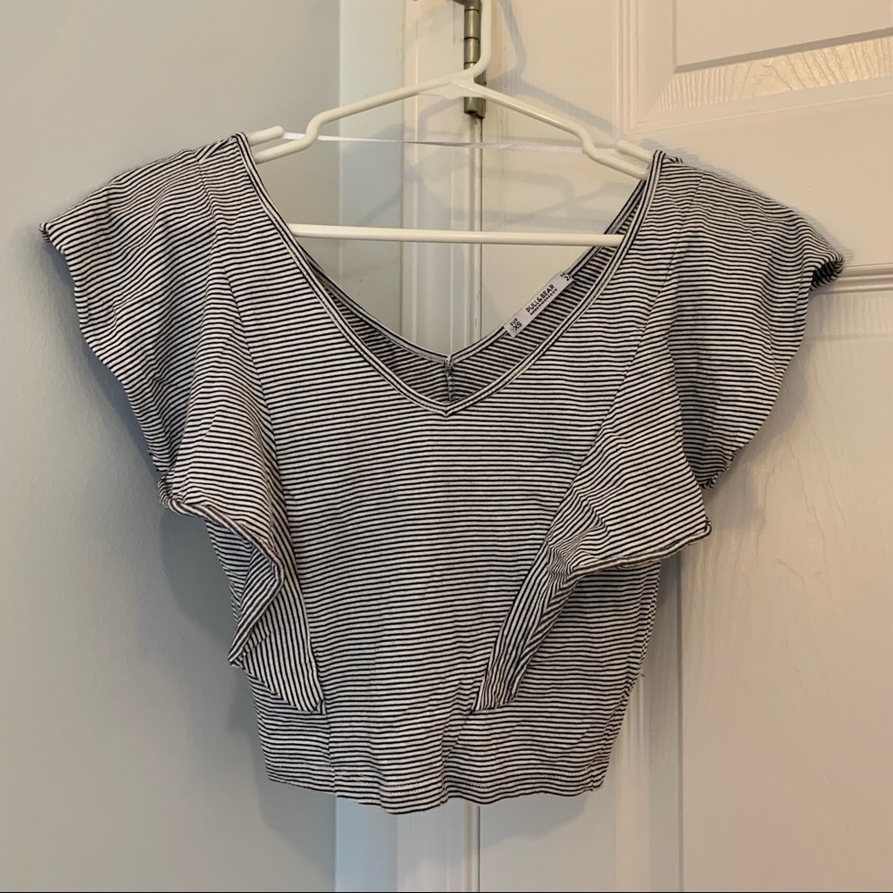 Fun Pull&Bear striped crop top with ruffles